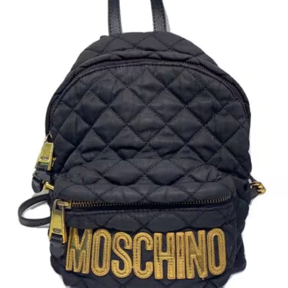 Moschino #001 Quilted Black Backpack with Gold Accents